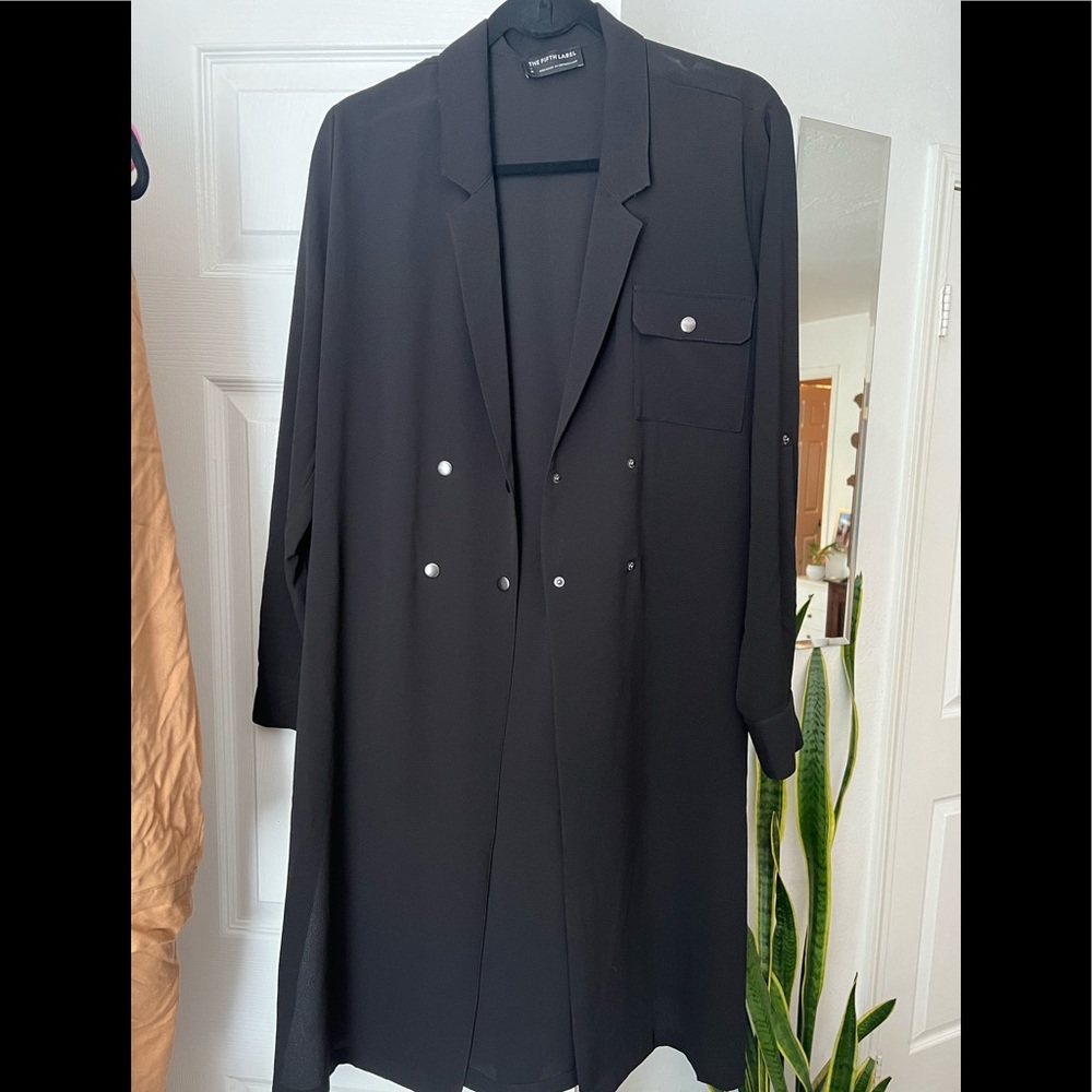 The Fifth Label, Designer Trench Coat, button down w/waist belt. Black, Size M